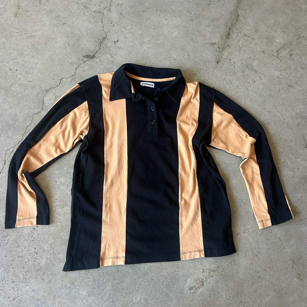 Mandingo Striped Black and Tan Long Sleeve Polo Shirt